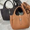 New first-layer cowhide leather high-end bucket bag vegetable basket bag single shoulder crossbody handbag women's bag