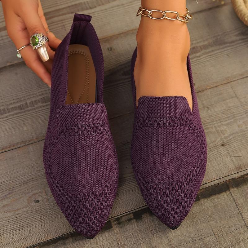 Spring New Large Size Pointed Flat Flying Woven Single Shoes Women's Slip-on Casual Shoes