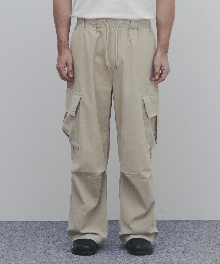 ANDAGAIN Corduroy Wide Cargo Pants (Beige