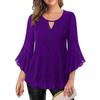 Damenmode Einfarbige Rundhals-Dreiviertelarm-Rüschensaum Glitzernder Folienaufdruck Oberteil Lässige Lockere Passform Bluse