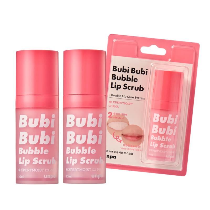 unpa. Bubi Bubi Bubble Lip Scrub | Gentle Exfoliating & Smoothing Lip Care | 10ml x 2 Bottles (Value Pack)