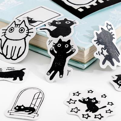 56 Stück schwarze Katzen-Themen-Aufkleber, Dekoration, Kawaii-niedliche Katzen-Aufkleber, selbstklebende Scrapbooking-Aufkleber für Laptop-Planer