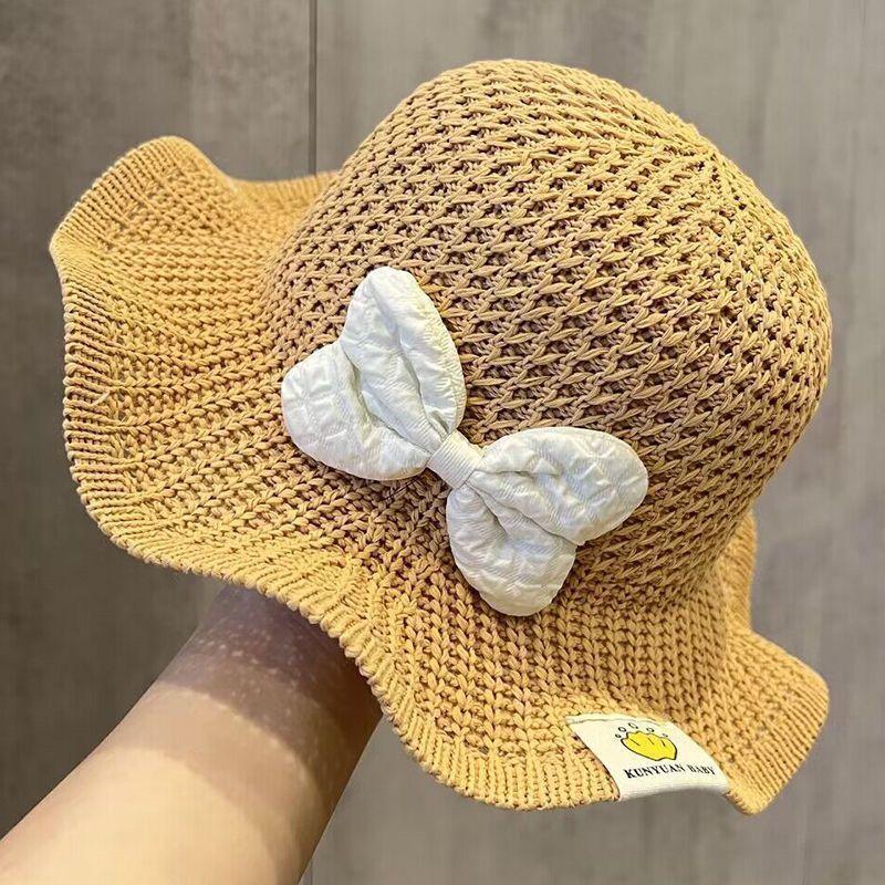 Baby Straw Hat Sweet Cute Summer Big Bowknot Wide Brim Breathable Sunshade Cap For Girls Children Outdoor Travel Beach Hats 3-8Y