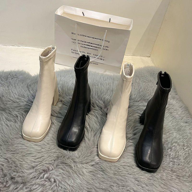 Zapatos nuevos de mujer: Botas individuales, Botas de punta redonda con aumento de altura, Botas de tacón alto, Botas de mujer, Botines