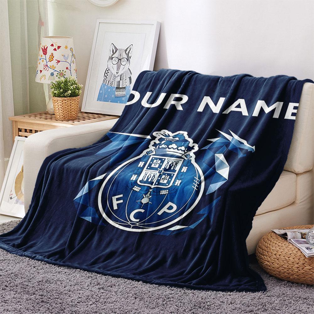 Custom Name,FC Porto Printed Flannel Blanket, soft throw for bedroom sofa, washable, Christmas present, great gift.