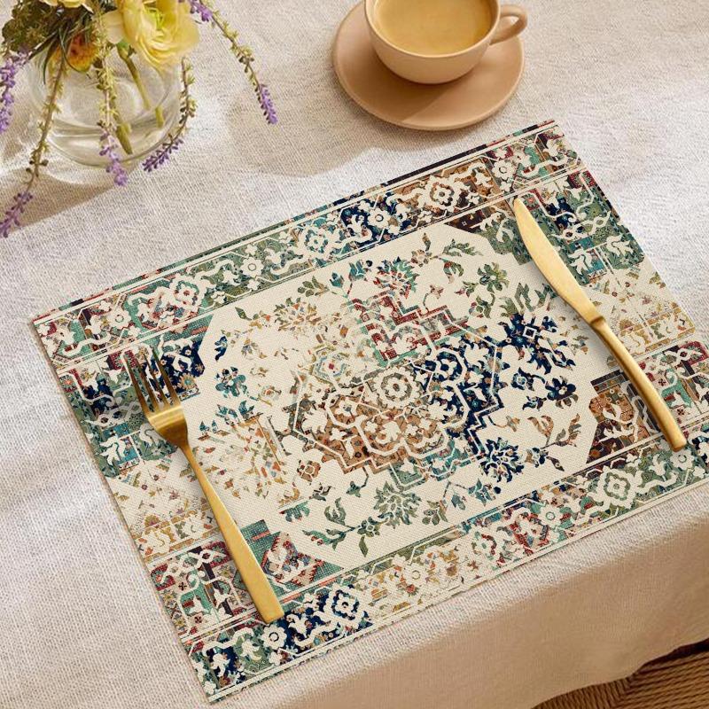 

Розкішний Богемний Набір з 4 Підставок під Тарілки Червоний Синій Квітковий Геометричний Візерунок із Золотим Столовим Приладдям Декор для Обіднього Столу Будинку 1PC-32x42cm