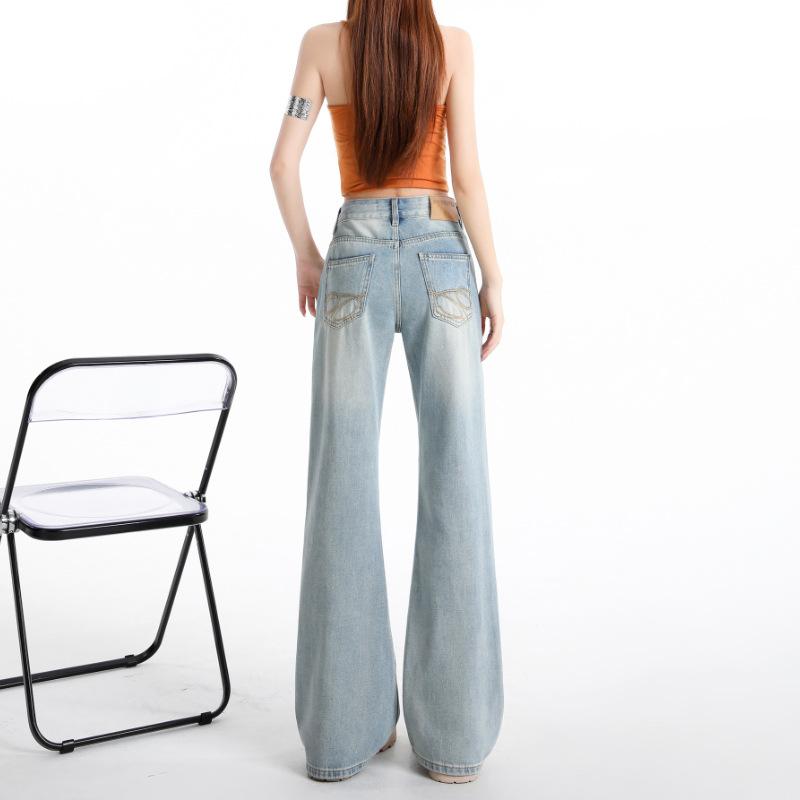 Light blue Tencel slightly pulled jeans women's summer new medium and low waist without sticking to the legs and showing thin horn pants