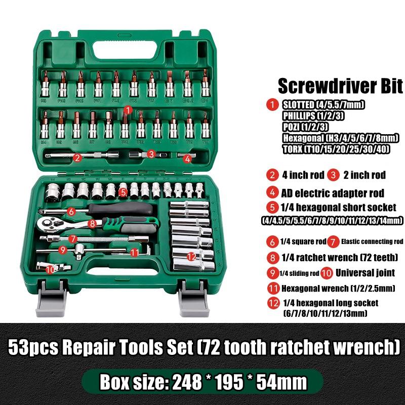Pro 24/72 Teeth Ratchet Wrench Set with Sockets Screwdriver Bits Hand Tools Set Extension Rod Suitable for Car Repair Household
