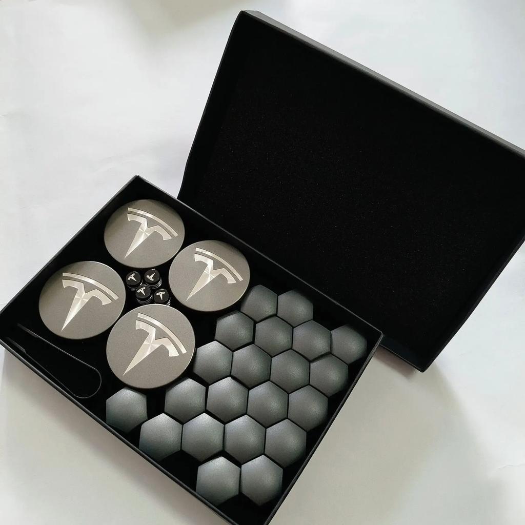 Pwmnb5 4PCS 25PCS 29PCS 56MM 57MM For Tesla Model3 ModelY Matte Black Juniper Sport Emblem Wheel Center Hub Cap Car Rims Cover Hubcaps