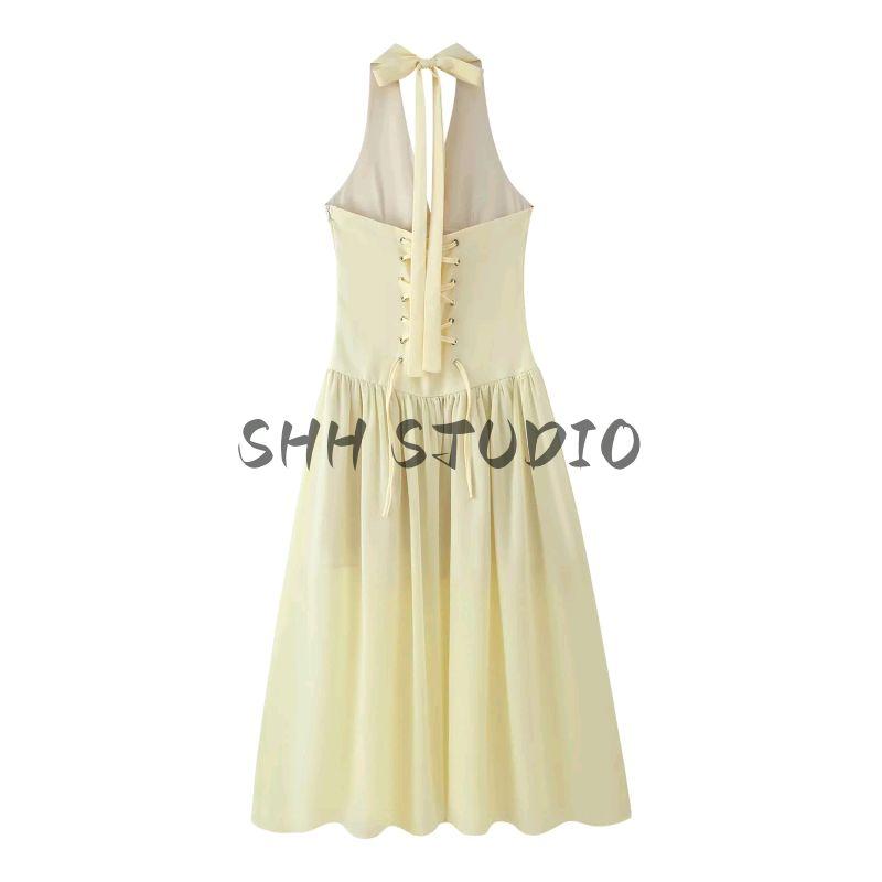 Spring and Summer Women's Clothing Vacation Style Loose Big Hem Starfish Decoration V Neck Sleeveless Long Patchwork High Waist Dress
