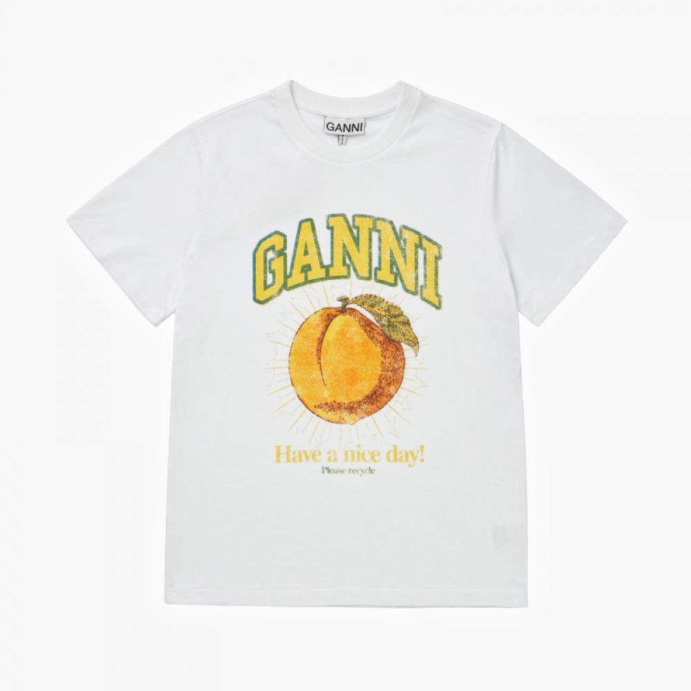 Ganni T3529 151 Peach Logo Print Women S Short Sleeve Tee