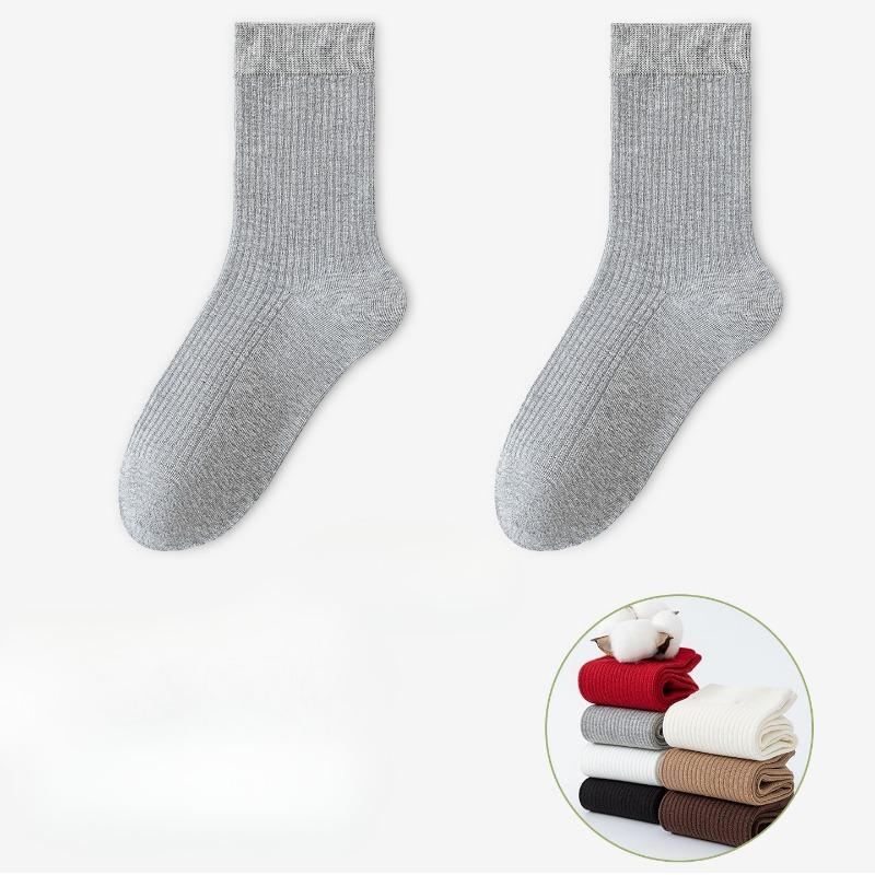 Female Spring and Autumn Simple All Purpose Pure Color Vertical Anti Bacterial Anti Odor Cotton Socks