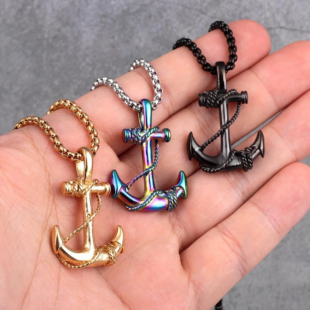 Edelstahl Meer Anker Sailor Mann Männer Halsketten Kette Anhänger Punk Rock Hip Hop Einzigartige für Männliche Junge Mode Schmuck geschenk