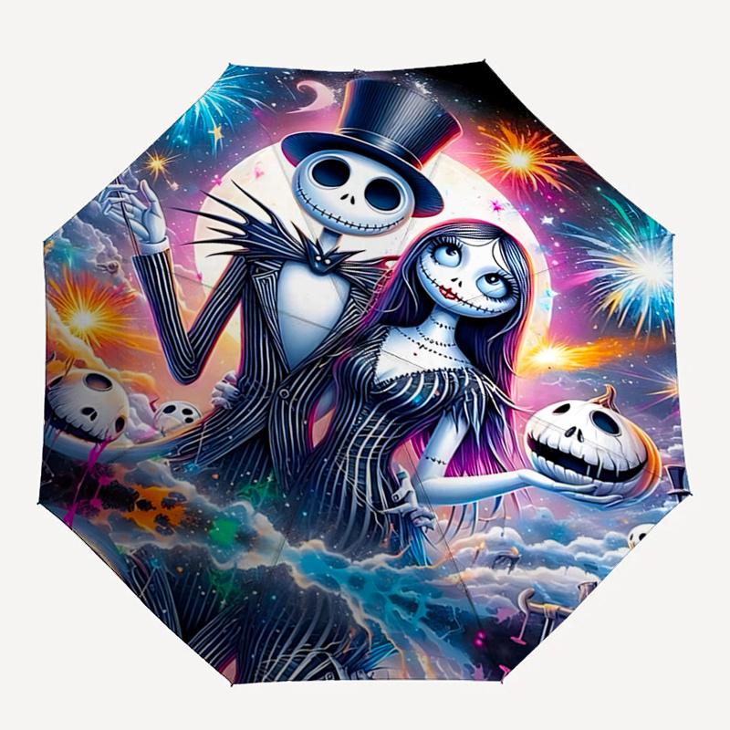 1 Auto Open Jack Skellington, Sally Themed Colorful 8-rib Portable Umbrella for Men and Women, A Compact Commuting Companion Suitable for Da