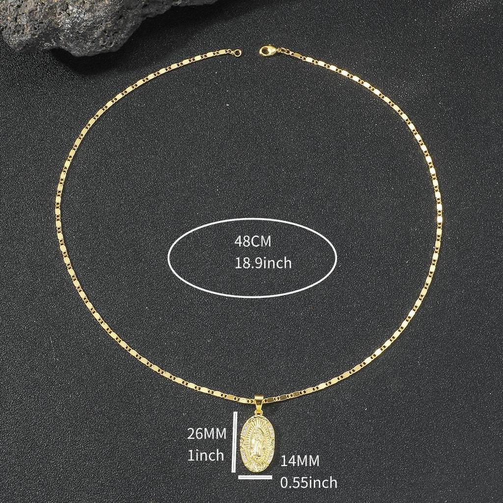 Virgin Mary Copper Zircon Pendant Necklace: European & American Diamond-set Hollow Design, Light Luxury