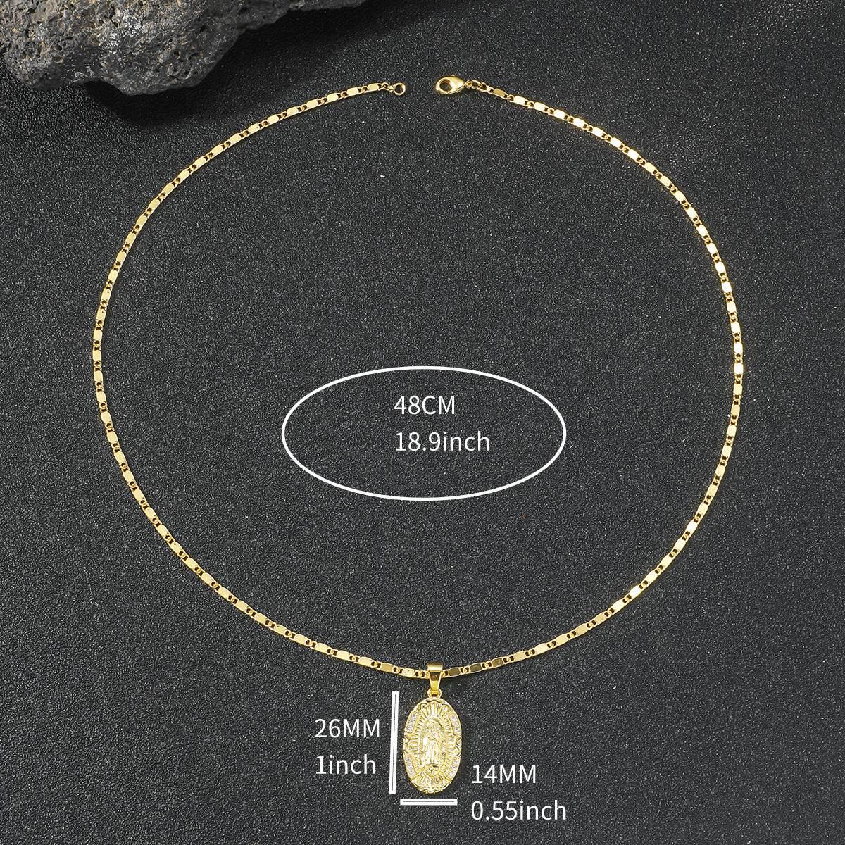 

Virgin Mary Copper Zircon Pendant Necklace: European & American Diamond-set Hollow Design, Light Luxury