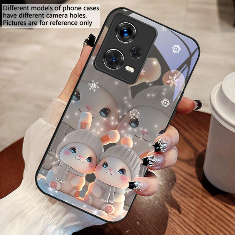 Cute pink twin rabbits For Redmi Note 10 10T 11 12 13 14 11T 11S 12 14 Pro Plus A4 14C A3 A3x K40 Gaming Tempered Phone Case