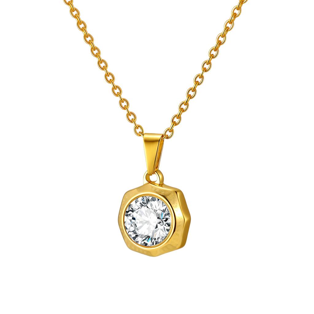 Ladies Temperament Wind Clavicle Chain 18K Gold Stainless Steel Shiny Zircon Geometric Pendant Necklace Pn-2187