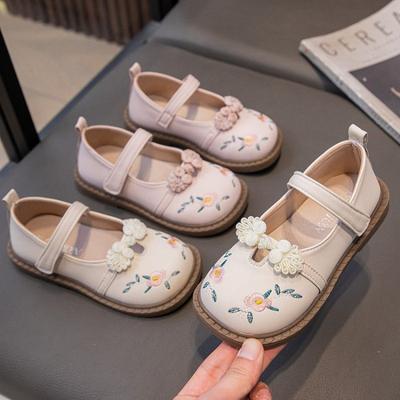 Spring and Autumn Best-Selling Girl Round Toe Chinese Style Embroidery Flower Leather Shoes