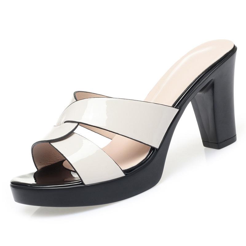 Fashion Summer New Fashion Elegant Lacquer Leather Outdoor Wear Soft Bottom Slipper for Women 2024 Fish Mouth High Heel Sandal