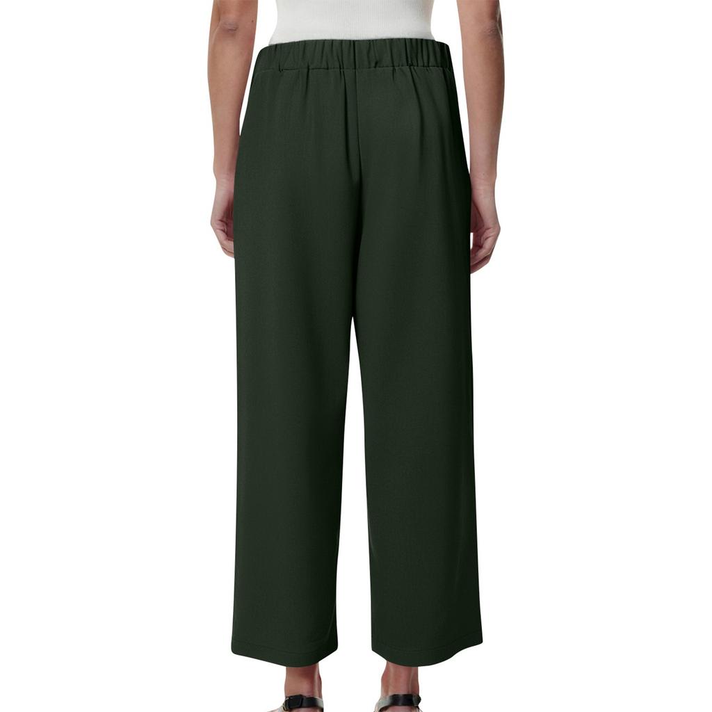 Women's Fashion Color Loose Color Elastic Waist Pocket Straight Leg Casual Cropped Pants