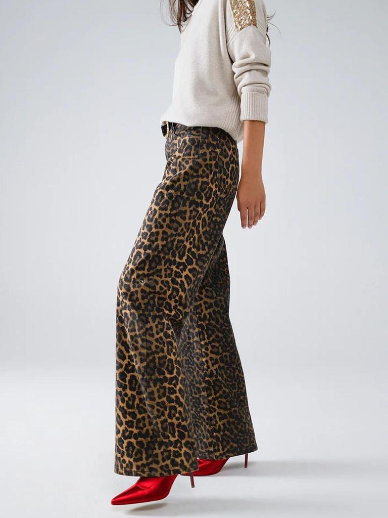 Fashion Leopard Print Straight-Leg Denim Pants