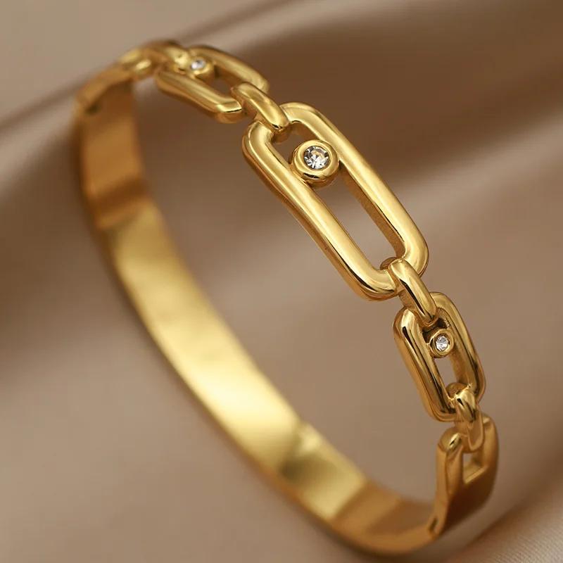 

FYSARA Браслет из высококачественной титановой стали с дизайном в виде цепочки для женщин, с кубическим цирконием для помолвки, циркон, нержавеющая сталь золотой