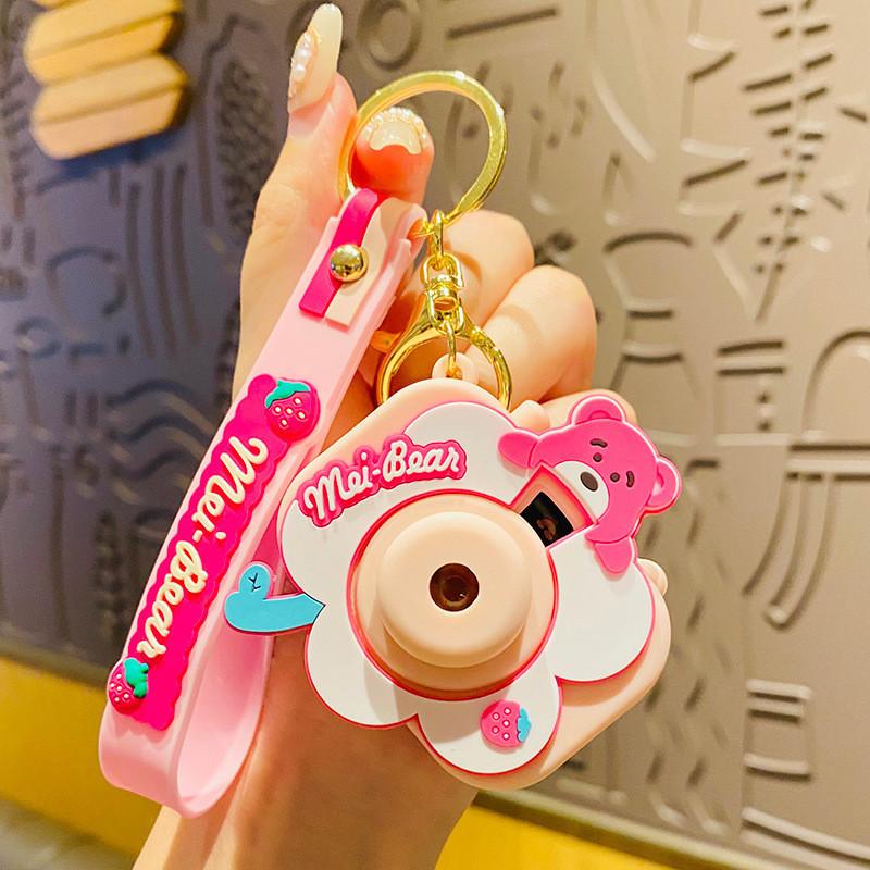 

Pink Sweet Bear Camera Keychain Trendy Cute Cartoon Bag Charm Ideal Parties For розовый
