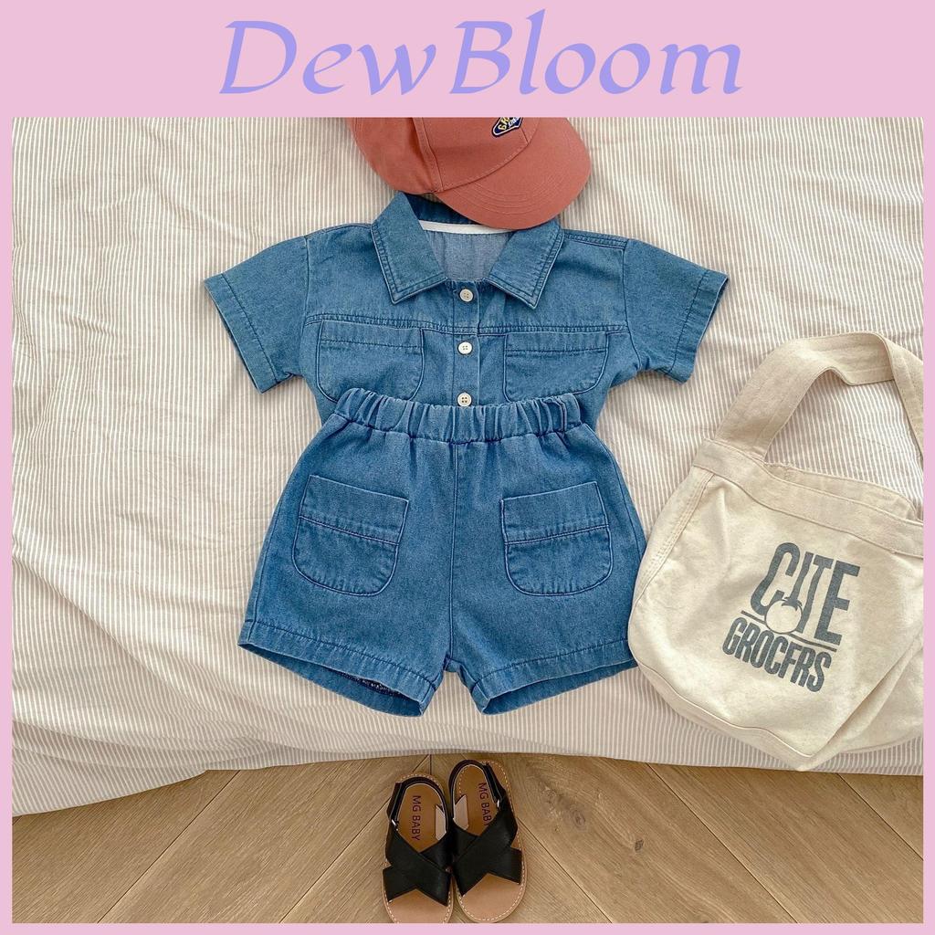Summer Baby Denim Short Sleeve Pocket Top And Shorts Set For Boys And Girls 2 Piece Outfit
