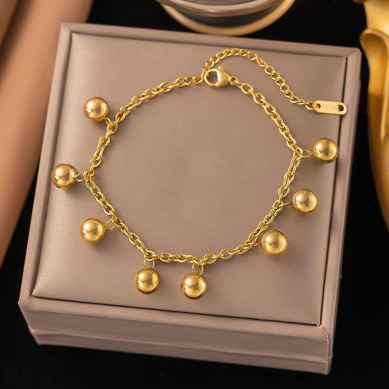 

EILIECK 316L Stainless Steel Metal Beads Heart Bracelet Bangles For Women Trendy Wrist Chain Gold Color Jewelry Holiday Gifts