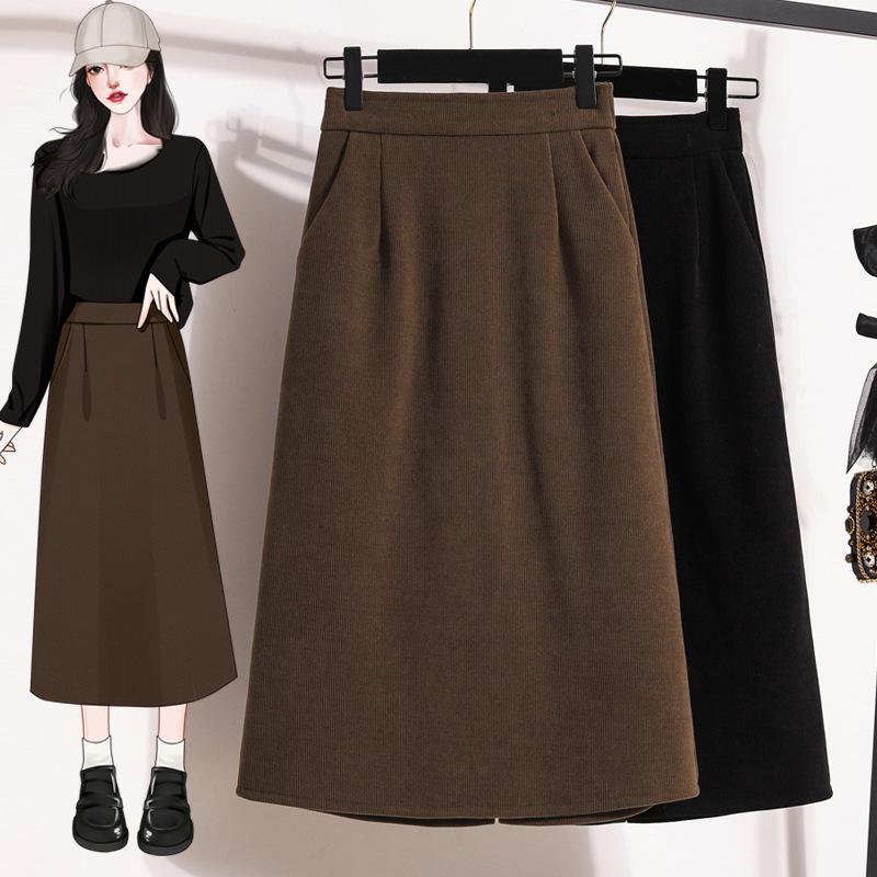 Autumn Plus Size High-Waisted Knit Stretch Mid-Length Skirt 5XL чёрный