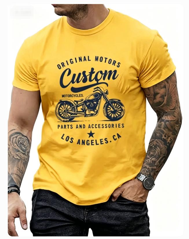 Unisexs Cotton Fashionable Casual Loose Oversized Retro Motorcycle Pattern Printed Round Neck Short Sleeved Tshirt Breathable Dry