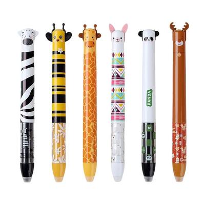 New Erasable Ballpoint Pen Double Ink Color Animal Design Neutral Pen Quick-drying Gel Pen Student Test
