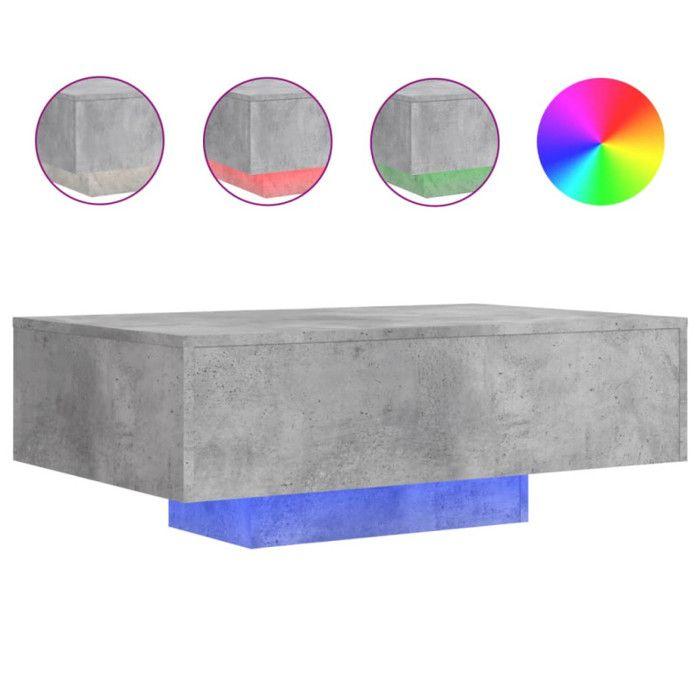 VidaXL Table Basse avec Lumières LED, Table d'Appoint, Bout de Canapé, Meuble de Salon Salle de Séjour, Moderne, Gris Béton 836612