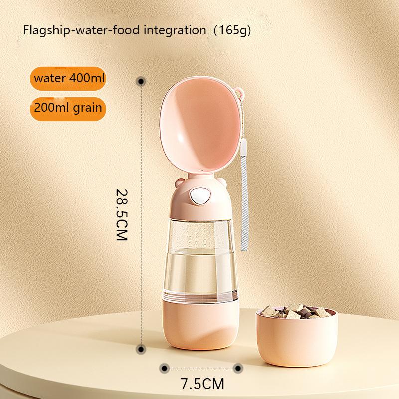 2 In 1 Portable Pet Water Bottle With Food Dispenser Dog Cat Travel Water Cup Bowl Pet Outdoor Supplies розовый