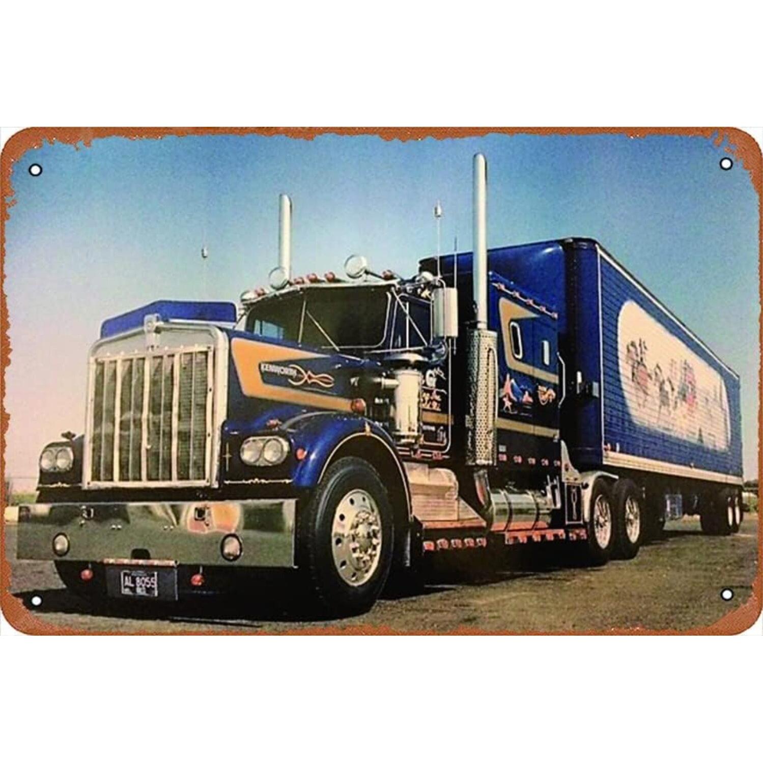 для грузовика KENWORTH Винтажный металлический настенный декор Тяжелотонная кабина полуприцепа с логотипом KENWORTH Прочная железная конструкция для гаража 20x30cm(7.8x11.8inch)