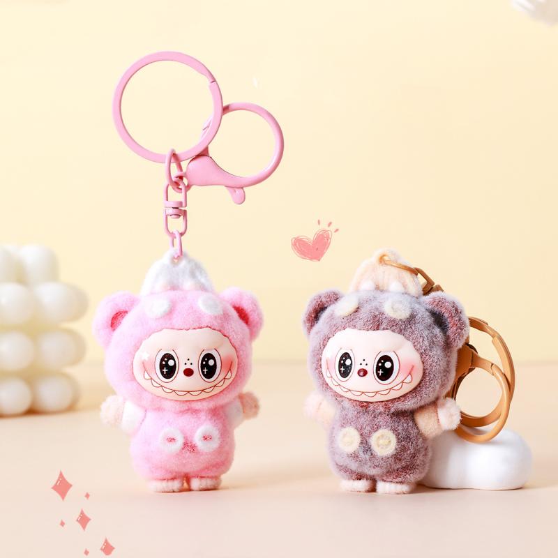 Cartoon Niedlicher Labubu Schlüsselanhänger Beflockung Kawaii Puppe Autoschlüssel Tasche Anhänger Schlüsselring Souvenir Schmuck Geschenke Für Frauen Männer