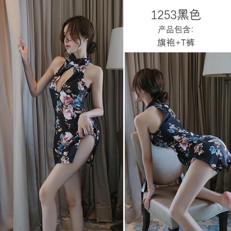 Sex Underwear Printed Cheongsam Nightclub Tight Sexy Hip Cheongsam Uniform Temptation Sex Suit One Piece