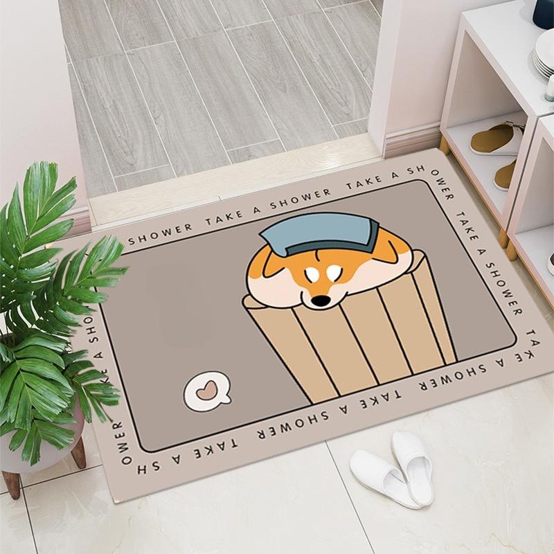Creative Shiba Inu Carpet Cartoon Cute Bathtub Washing Pool Bathroom Non Slip Absorbent Pad Home Decoration