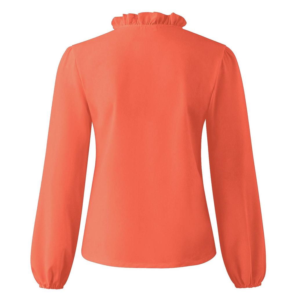2026 European American Spring/Summer New Style Women's Long Sleeve Ruffle Shirt