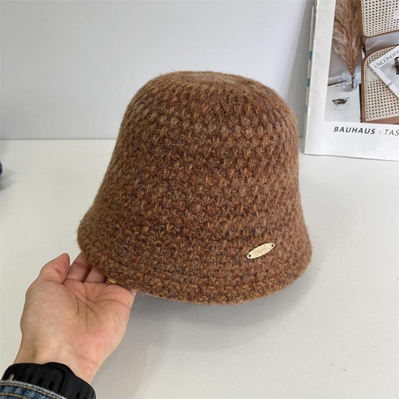 

Плюшева потовщена шапка-відро Жіноча осінньо-зимова просунута тепла в язана шапка-відро однотонна накладка на обличчя Шапка на раковину з маленьким обличчям M（56-58cm） сірий колір