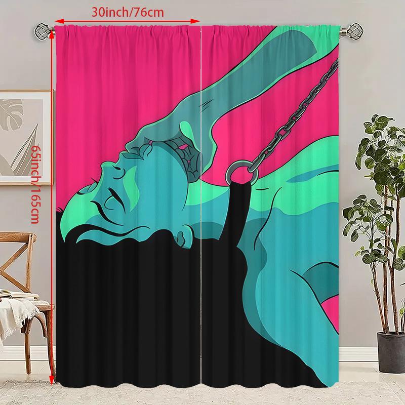 2 pos - Valentine's Day Figures 12 prints - Printed curtains - Polyester material - Suitable for bedroom, living room, study,