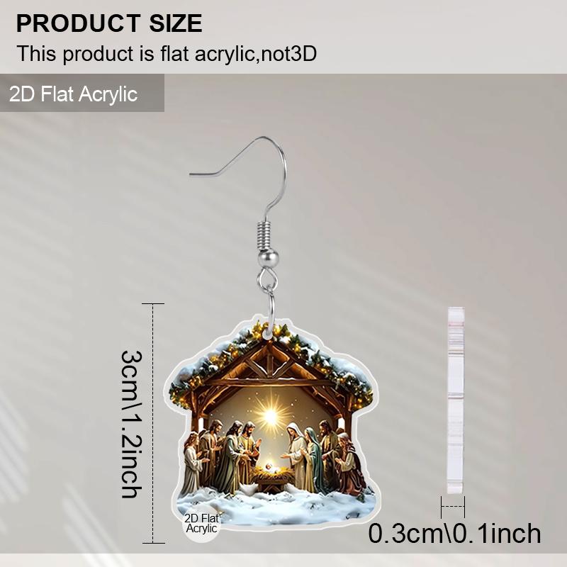 2D Flat Art Retro Nativity Scene Pattern Christian Spiritual Religious Painting Acrylic Christmas Earrings Jewelry Women's Accessories Epiphany Gifts