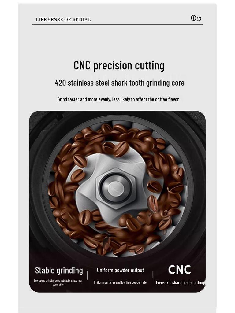 Adjustable Scale Smart Electric Coffee Grinder with Steel Core for Italian Style and Hand Drip Coffee