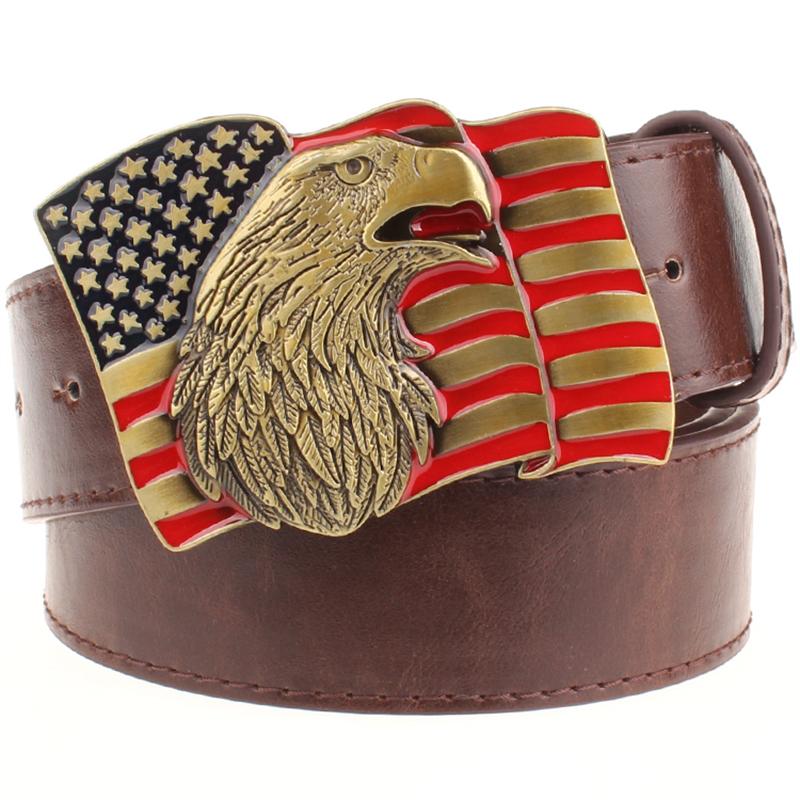 

Fashion Belt American Flag Native American Indian Style Eagle Emblem PU Leather Waistband 130cm