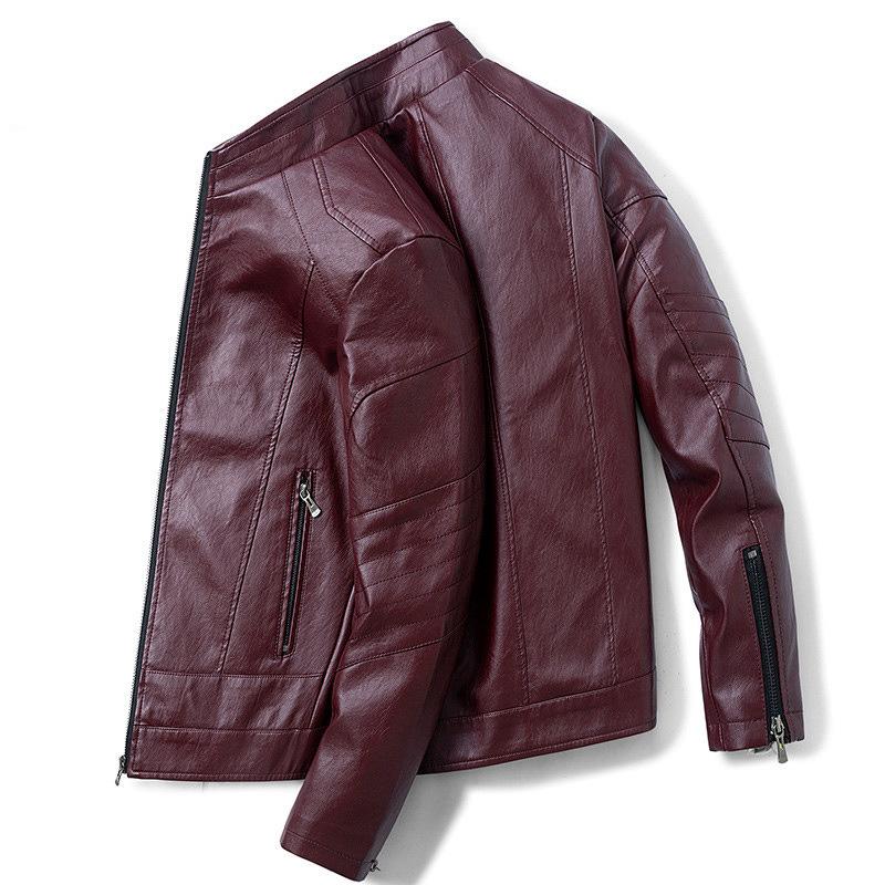 Leather Jacket Men's Spring, Autumn and Winter Plus Velvet Thickened Korean Style Trendy Business Casual Men's Leather Jacket Top