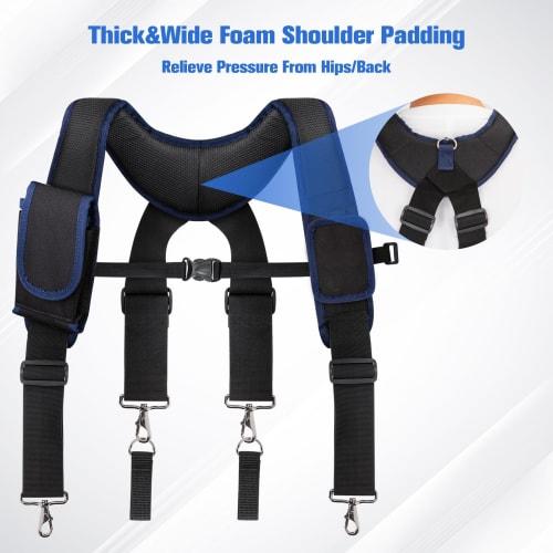 UMYLOV Men's Tool Belt Suspenders, Adjustable Padded Carpenter Tool Belt with Magnetic Wristband and Multifunctional Pouch Pockets for Construction Wo