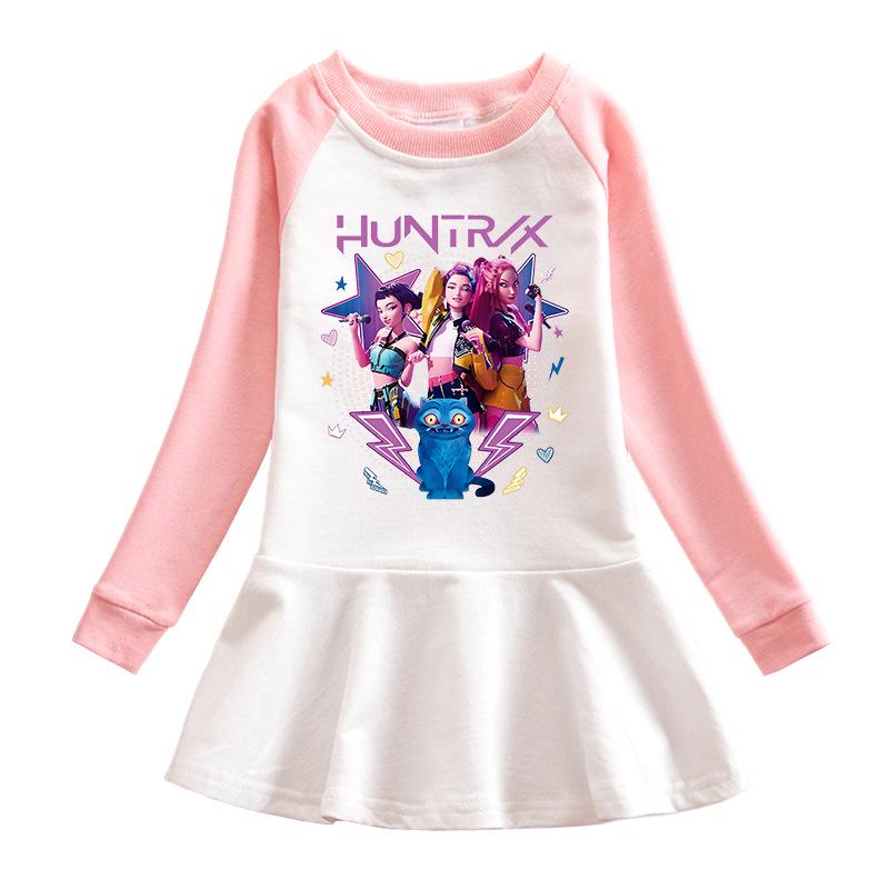 Vestido de Ruffles de Dibujos Animados de Grupo de Chicas Kpop - Falda de Princesa de Malla de Manga Larga para Bebés Niñas (Primavera otoño)