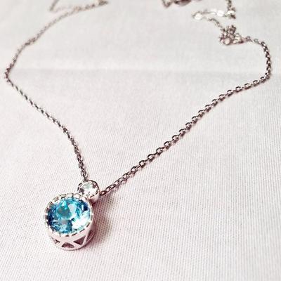 Blue Gem Women's Silver 925 Wave Drop Necklace for Girlfriend