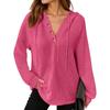 Women's Fashion Long Sleeve Drawstring Hooded Button V-neck Casual Hooded Sweatshirt Top